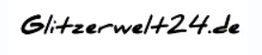 Schwarze handgeschriebene Schrift: "Glitzerwelt24.de" auf weißem Hintergrund.