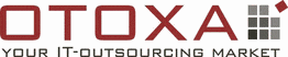 Logo von OTOXA mit dem Slogan "your IT-outsourcing market" und einem stilisierten Quadrat-Design.