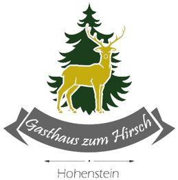 Logo mit Hirsch vor Tannenbaum, Text: "Gasthaus zum Hirsch, Hohenstein".