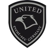 Schwarzes Wappen mit Adler und Text "UNITED event-sec GERMANY".