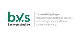 Logo der b.v.s. Sachverständige Bayern mit Verbandsinformationen und grünem Schriftzug.