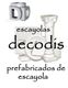 Logotipo de "Decodís" con esculturas de escayola, como columnas y molduras. Texto en negro.