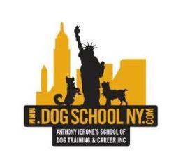 Silhouettes of pets with NYC skyline and website for a dog training school.