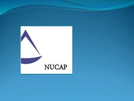 Logo azul do NUCAP sobre fundo azul claro com ondas no topo.