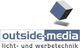 Würfelförmiges Logo mit den Worten "outside-media licht- und werbetechnik".