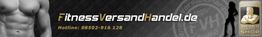 Banner mit "FitnessVersandHandel.de", Muskelmann-Abbild und Hotline 08502-916128.