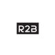 Zwart logo met witte tekst "R2B" in een rechthoek.
