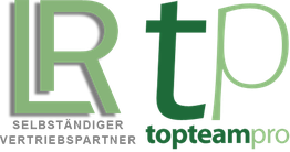 Logo mit den Buchstaben "LR" und "tp" in Grün, Text: "Selbständiger Vertriebspartner".