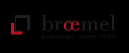Logo mit Text "braemel", darunter "Einrahmungen · Spiegel · Möbel" auf schwarzem Hintergrund.