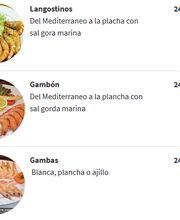 Tres platos de mariscos: langostinos, gambón y gambas, todos a 24,50€.