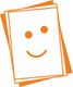Illustration von drei überlappenden Blatt Papier mit einem orangefarbenen Smiley-Gesicht.