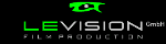 Logo mit grünem Auge und Text: "Levision GmbH Film Production" in weiß und grün auf schwarzem Hintergrund.