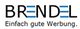 Logo mit Text "Brendel. Einfach gute Werbung." in schwarz, blau hervorgehoben.