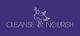 Logo with a dove holding a branch and the text "Cleanse & Nourish" on a purple background.