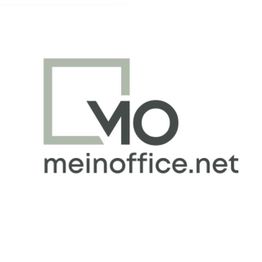 Logo mit Stilisiertem "MO" und Text "meinoffice.net" auf weißem Hintergrund.