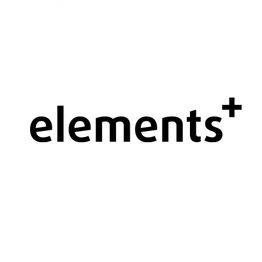 Text „elements+“ in schwarzer Schrift auf weißem Hintergrund.