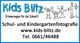 Kids Blitz Logo: Schul- und Kindergartenfotografie. Webseite und Telefon für Kontakt.