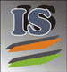 Buchstaben "IS" auf grauem Hintergrund, darunter orange und grüne Streifen.
