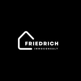 Logo von Friedrich Immoconsult, weißer Hausumriss auf schwarzem Hintergrund.