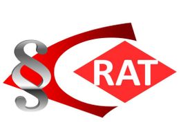 Logo mit rotem Diamant, Buchstaben "CRAT" und einem grauen Paragraphensymbol links.