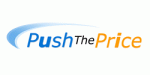 Logo mit Text "Push The Price" in Blau und Orange, mit einem blauen Bogen links.