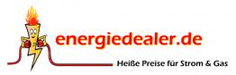 Illustration eines Steckers mit Gesicht, Text: "energiedealer.de - Heiße Preise für Strom & Gas".