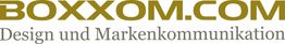 Logo von BOXXOM.COM: Design und Markenkommunikation in goldener und grauer Schrift.