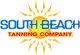 Logo of South Beach Tanning Company with a sun design in the background.