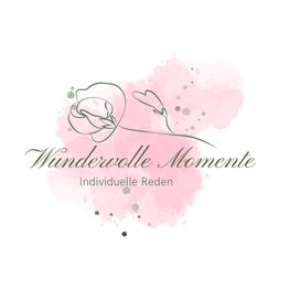 Linie Rose auf rosa Farbklecks, Text: "Wundervolle Momente, Individuelle Reden".