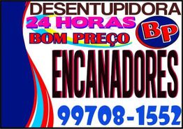 Anúncio de desentupidora com serviço 24h, bom preço, encanadores. Telefone 99708-1552.