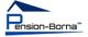 Logo von Pension-Borna mit Hausdach und großem "P" in Blau und Schwarz.