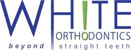 Logo of White Orthodontics with "beyond straight teeth" tagline in blue and green text.