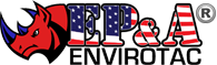 Red rhino with "EP&A Envirotas" text, featuring a U.S. flag pattern on some letters.