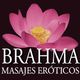 Una flor de loto rosa con texto: "Brahma Masajes Eróticos".