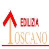 Logo con freccia rossa verso l'alto e testo "Edilizia Toscano" in rosso e beige.