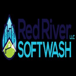 Logo of Red River Softwash LLC with a house and city skyline inside a water droplet.