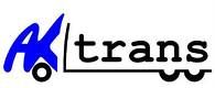 Logo mit blauer Aufschrift "AK" und schwarzem "trans", stilisiert als Zugfahrzeuganhänger.