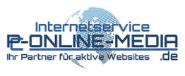 Logo von r2-online-media.de, Internetservice, Partner für aktive Websites, mit Globus im Hintergrund.