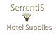SerrentiS Hotel Supplies-Logo mit stilisiertem, goldenen Pflanzensymbol in der Mitte.