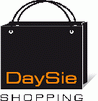 Schwarze Einkaufstasche mit "DaySie" in Orange und "Shopping" in Schwarz darunter.