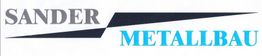 Logo mit den Worten "SANDER METALLBAU" und einem blau-schwarzen Designelement.