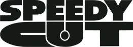Logo mit dem Schriftzug "SPEEDY CUT" in Schwarz.