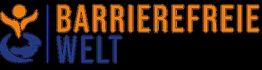 Logo mit der Aufschrift "Barrierefreie Welt" und einem stilisierten Symbol für Inklusion.