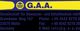 G.A.A. Logo mit Kontaktinformationen in Mölln, Deutschland, blau-gelb gestaltet.