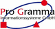 Logo von Pro Gramma Informationssysteme GmbH mit geometrischen Formen und einem blauen Oval.