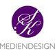 Lila Kreis mit stilisiertem „SK“-Schriftzug, darunter das Wort „Mediendesign“.