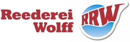 Logo mit Text "Reederei Wolff" und Wellen-Design mit den Initialen "RRW".