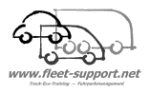 Strichzeichnung von Auto und Van, darunter: "www.fleet-support.net" und Text zu Fahrzeugmanagement.