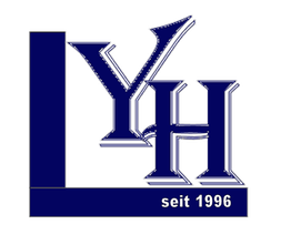 Logo mit den Buchstaben YH in Blau, darunter steht "seit 1996".