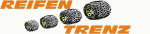 Logo mit Schriftzug "Reifen Trenz" und vier verschiedenen Autoreifen in perspektivischer Anordnung.